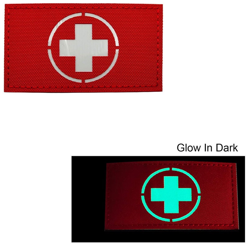 ODSP Glow in Dark Medic Cross First Aid Patches, Tactica Military Combat Armband Badges with Hook and Loop Fastener Backing, 3.54 x 1.97 Inch, 2 Pieces - Image 2